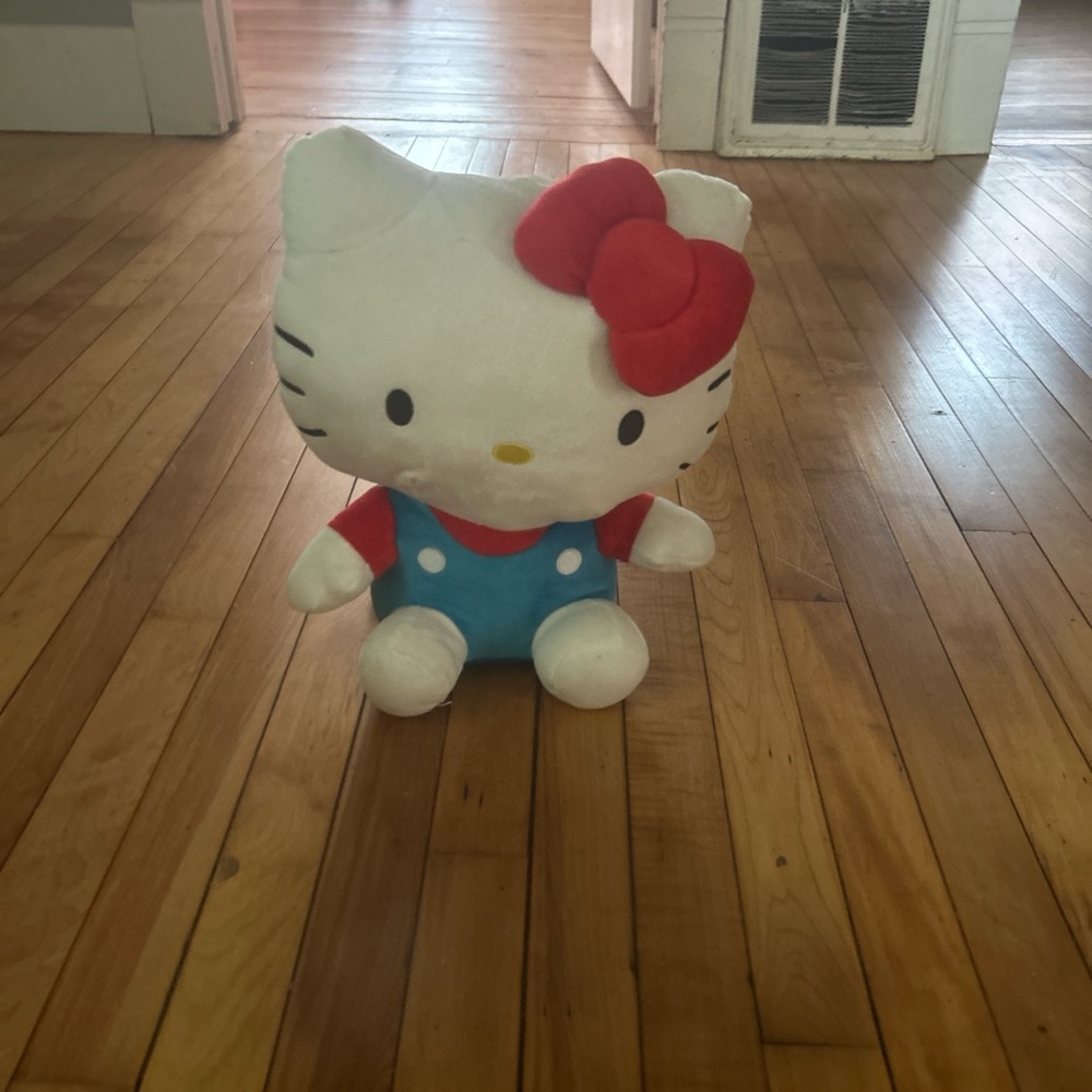 Hello Kitty Plush with Red Bow and Blue Overalls